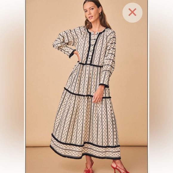 TUCKERNUCK HUNTER BELL BLACK WHITE TIERED MAXI DRESS SIZE LARGE - Picture 3 of 15